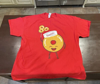 $14.95 • Buy Krispy Kreme 2017 80 Year  Anniv Glazed Doughnuts Red T-SHIRT Mens XL Hot ‘n Now