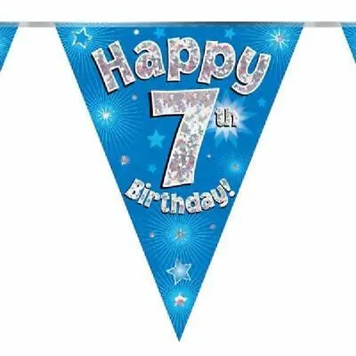 12.8ft Blue Happy 7th Birthday Bunting Age 7 Flag Party Banner Decorations • £2.99