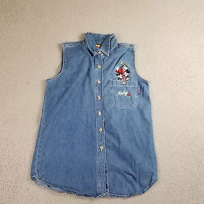 Disney Shirt Womens Small Mickey Mouse Sleeveless Denim Vest Minnie Goofey VTG • $18.88