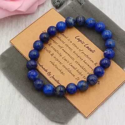 LAPIS LAZULI Bracelet Stretch Handmade +Gift Bag & Card Crystal Gemstone 4/6/8mm • £5.49