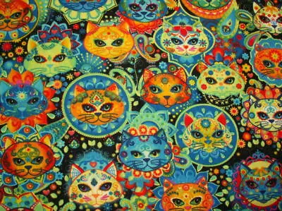 Timeless Treasures Folklorico Bright Cat Sugar Skulls Cotton Fabric • $6.95