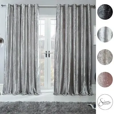 Sienna Crushed Velvet Curtains PAIR Of Eyelet Ring Top Fully Lined Ready Made • £19.99