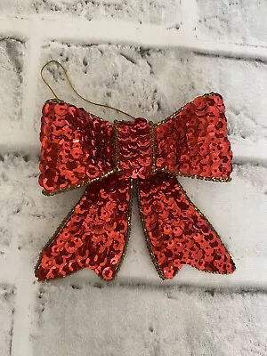 SILVESTRI Handcrafted Bow Red Sequin CHRISTMAS ORNAMENT 3.5  Vintage • $13.99