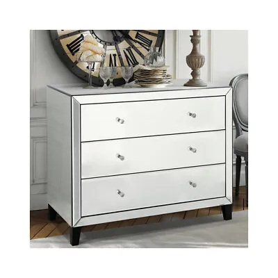 Mirror Chest Of Drawers Wide Three Drawer Chest Bedroom Furniture • £399.99