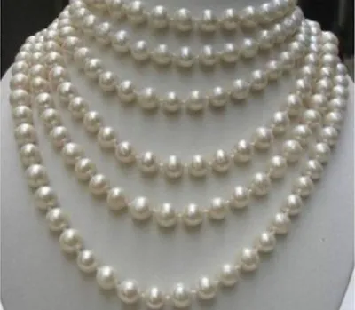 Beautiful 8-9MM Natural White Akoya Freshwater Pearl Long Necklace 80inches • £70.79