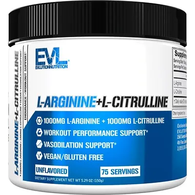 EVL L-Arginine + L-Citrulline: Performance Enhancing Powerhouse For Vasodilation • $13.99