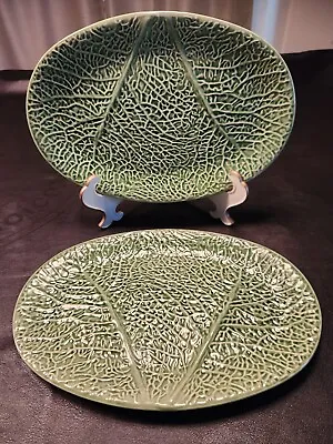 IKEA Retired Smakbit Cabbage Leaf Majolica 2 Platters Serving Trays 104.030.96 • $29