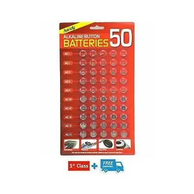 New 50 Assorted Button Cell Watch Battery Batteries Ag 1 / 3 / 4 / 10 / 12 / 13 • £3.99
