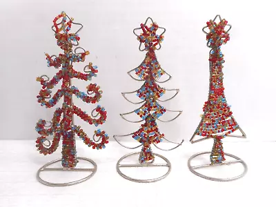 Pier 1 Import Photo Pictures Note Holders Set Of 3 Metal Beaded Christmas Trees • $15.99