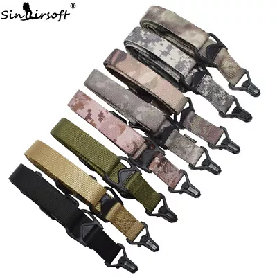 Tactical 2 Point Adjustable Shoulder Strap Gun Sling Rifle Nylon Belt Clip Mount • £12.99