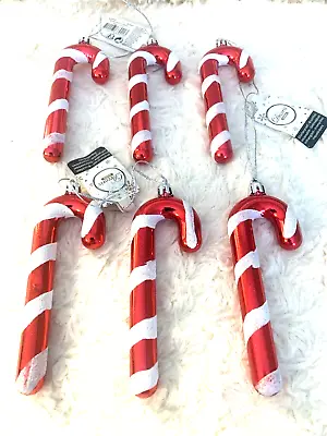 Red White Candy Cane Christmas Tree Bauble Decorations (Set Of 6) • £7.99