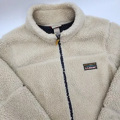 LL Bean Mountain Deep Pile Fleece Sherpa Jacket Men’s Size XL Cream Vintage • $62.95