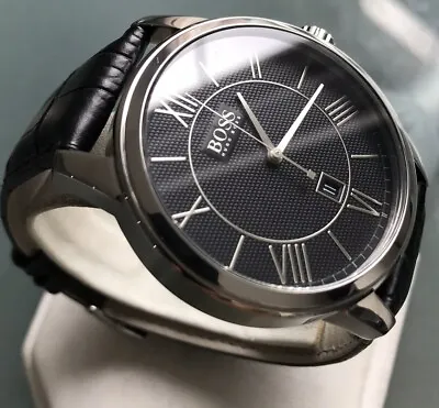 Mens Genuine Hugo Boss Designer Watch Roman Black Leather Date Ex-display • £113