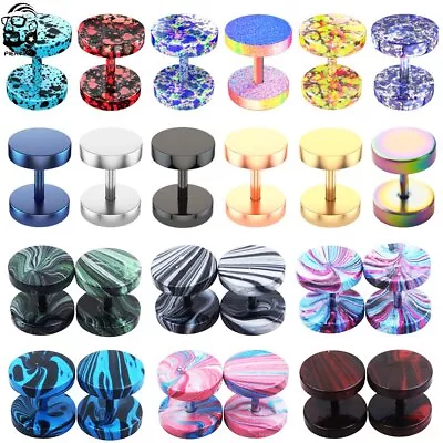 Stainless Steel Stud Earring Ear Plugs Tunnel Barbell Body Jewelry Fake Piercing • £4.79