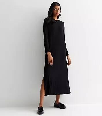 New Look Black Split Hem T-Shirt Midaxi Dress Size UK 10 Black • £8