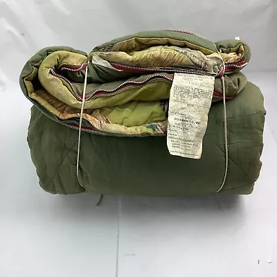 Vintage Coleman Green Flannel Duck Fish Hunting Single 2 Sided Sleeping Bag Bed • $78.44