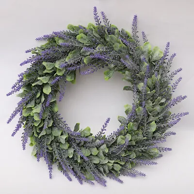 42cm Artificial Lavender Wreath Flower Garland Front Door Farmhouse Summer Decor • £9.95