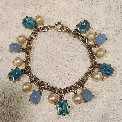 Vintage Chunky Aquamarine Moonstone Pearl Bracelet • $26