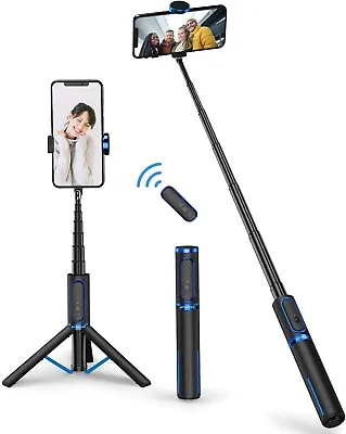 Selfie Stick Tripod Extendable 3in1 Aluminum Bluetooth With Wireless Remote BLUE • £23.95