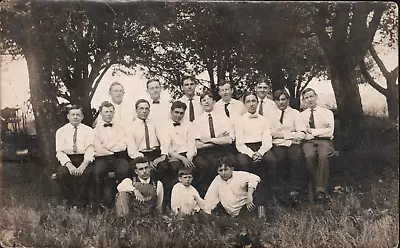 Vintage Group Portrait Man Wearing Stifel Overalls Canton Ohio Postcard 1900s • $10