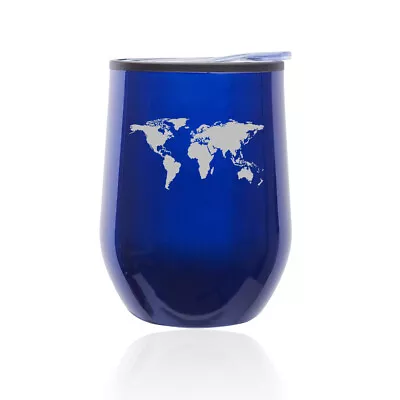 Stemless Wine Tumbler Coffee Travel Mug Glass Cup W/ Lid World Map • $15.99