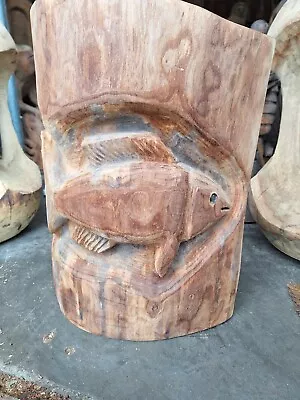 Chainsaw Carving Fish Great Gift Idea Elm Wood Home Garden  Sculpture Art Craft  • £75
