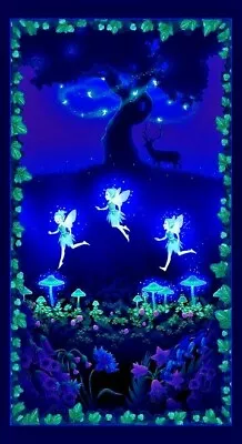 Summer Night Soiree GLOW IN THE DARK 24X44  Panel 9207 Cotton Henry Glass Fabric • $8.99