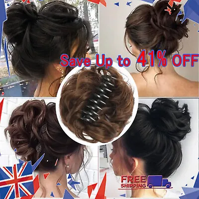 Messy Hair Bun Hair Scrunchies Extension Curly Wavy Messy Hairpieces UK • £2.86