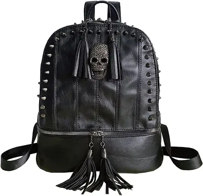 £28.40 • Buy AlwaySky Women Skull Backpack Rivet Studded Fashion Daypack Gothic Purse Tassel