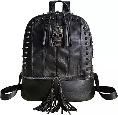 £28.40 • Buy AlwaySky Women Skull Backpack Rivet Studded Fashion Daypack Gothic Purse Tassel