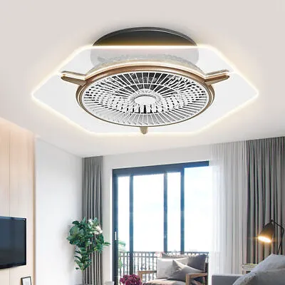 22  Modern Ceiling Fan Light Dimmable Transparent LED Chandelier Remote Fan Lamp • $46.15