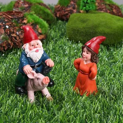 Gnome Fairy Garden Decorations Female Goblin Statue Miniature Dwarf Figurine • £3.62