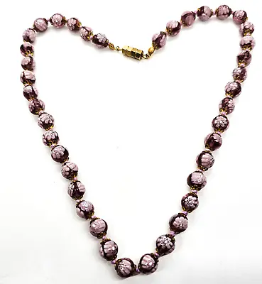 Murano Millefiori Flower Pink Purple Italian Glass Vintage Beaded Necklace • £114.02