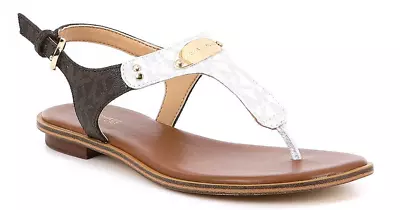 Michael Kors MK Plate Optic White/Brown Logo Sandal Women's Sizes 5-11!!! • $59.95