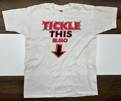 Vintage  Tickle This Elmo  Mens LG Shirt Funny Heavy Cotton White Y2K 00s • $19.99