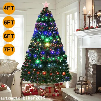 £41.59 • Buy Pre Lit Christmas Tree Xmas Fibre Optic LED Lights Star 4ft 5ft 6ft 7ft Decor UK