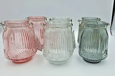 2 Textured Glass Hanging Tea Light Candle Holder Table Decor Garden 9cm X 12cm • £5.99