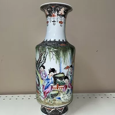 Large Chinese Republic Famille Rose Immortals Landscape Vases Qianlong Mark Rare • $99