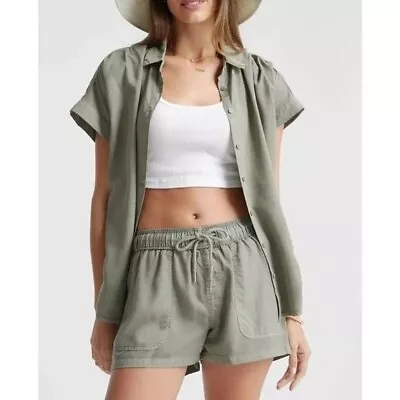 Quince Women Vintage Wash Tencel Camp Shirt Oversized Boxy Button Front Green XS • $24.99