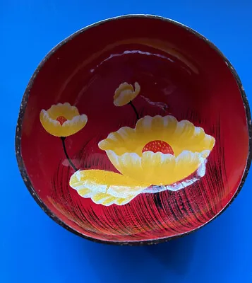 Handmade Coconut Art Bowl -yellow Flowers • £5