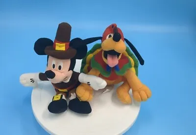 Disney Mickey Pilgrim & Pluto Turkey Bean Bag Plush 8  Set • $20