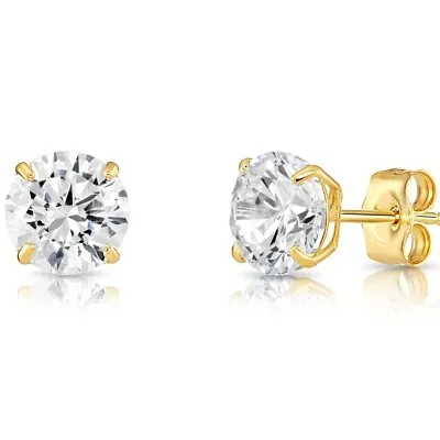 14K Real Solid Gold 2 Carat Created Diamond Round Brilliant Stud Earrings 6MM CZ • $43.99