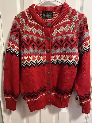 Vintage Viking Sportswear Cardigan S-M 40”  Sweater 100% Wool Made In Scotland • $40