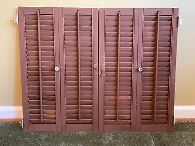 Vtg Wood Folding Louver Rustic Wooden Interior Window Shutters - 31  X 25  • $69.99