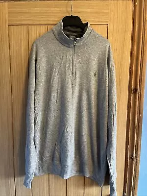 Polo Ralph Lauren Heather Grey Embroided 1/4 Quarter Zip Jumper Sweatshirt XL • £20