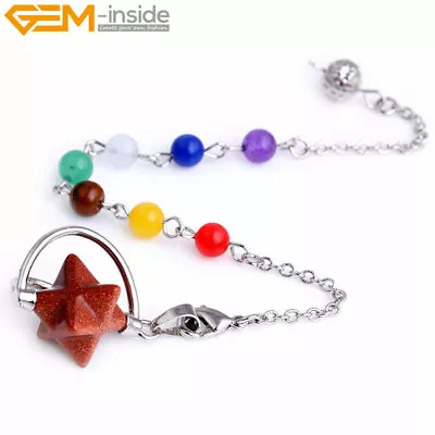 Natural Gemstones Merkaba Dowsing Chakra Pendulum Energy Healing Pendant 25x29mm • £3.91