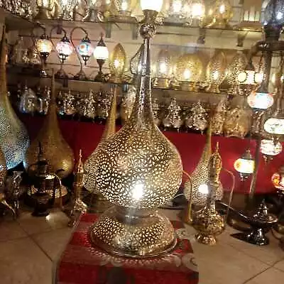 Lamp Moroccan Table Brass Light Handmade Style Vintage Lantern Home 23.6H/ 11 IN • $359.99