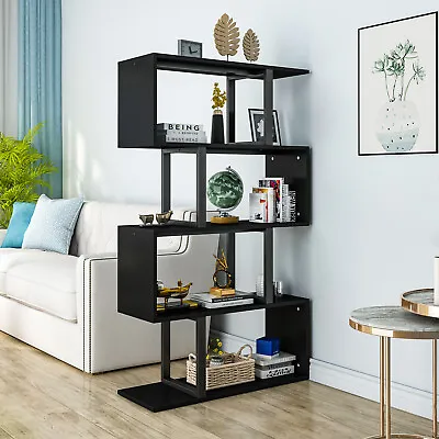 5-Tier Geometric Bookshelf S-Shaped Display Bookshelf Storage Room Divider Black • $71.09