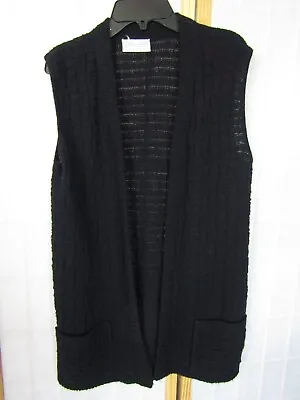 Vintage Bams Knits San Francisco Open Front Black Cable Sweater Vest Women's S • $12.99