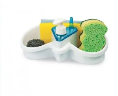 Washing Up Liquid Soap Dispenser And Sponge Holder Plastic For Kitchen • £8.50
